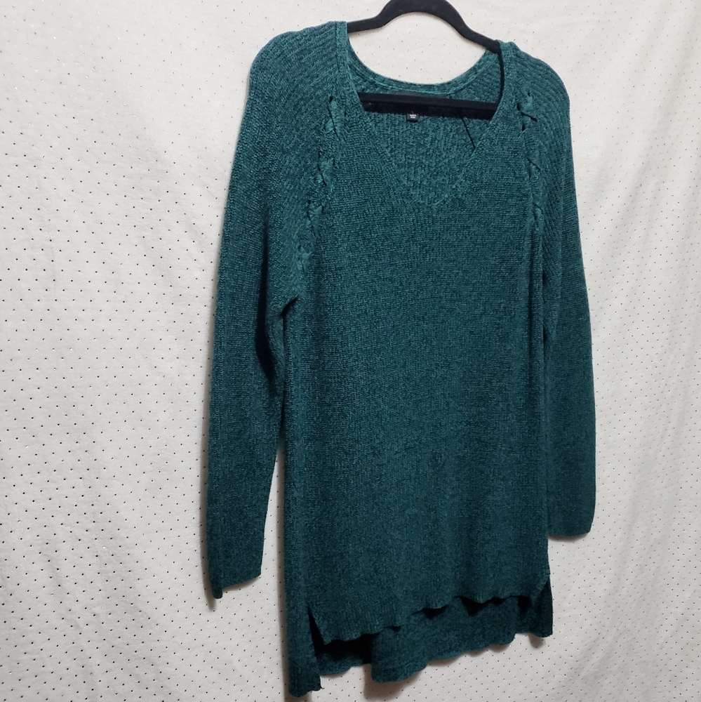 Tunic Lace Up Sweater *V Neck* Sz L*
